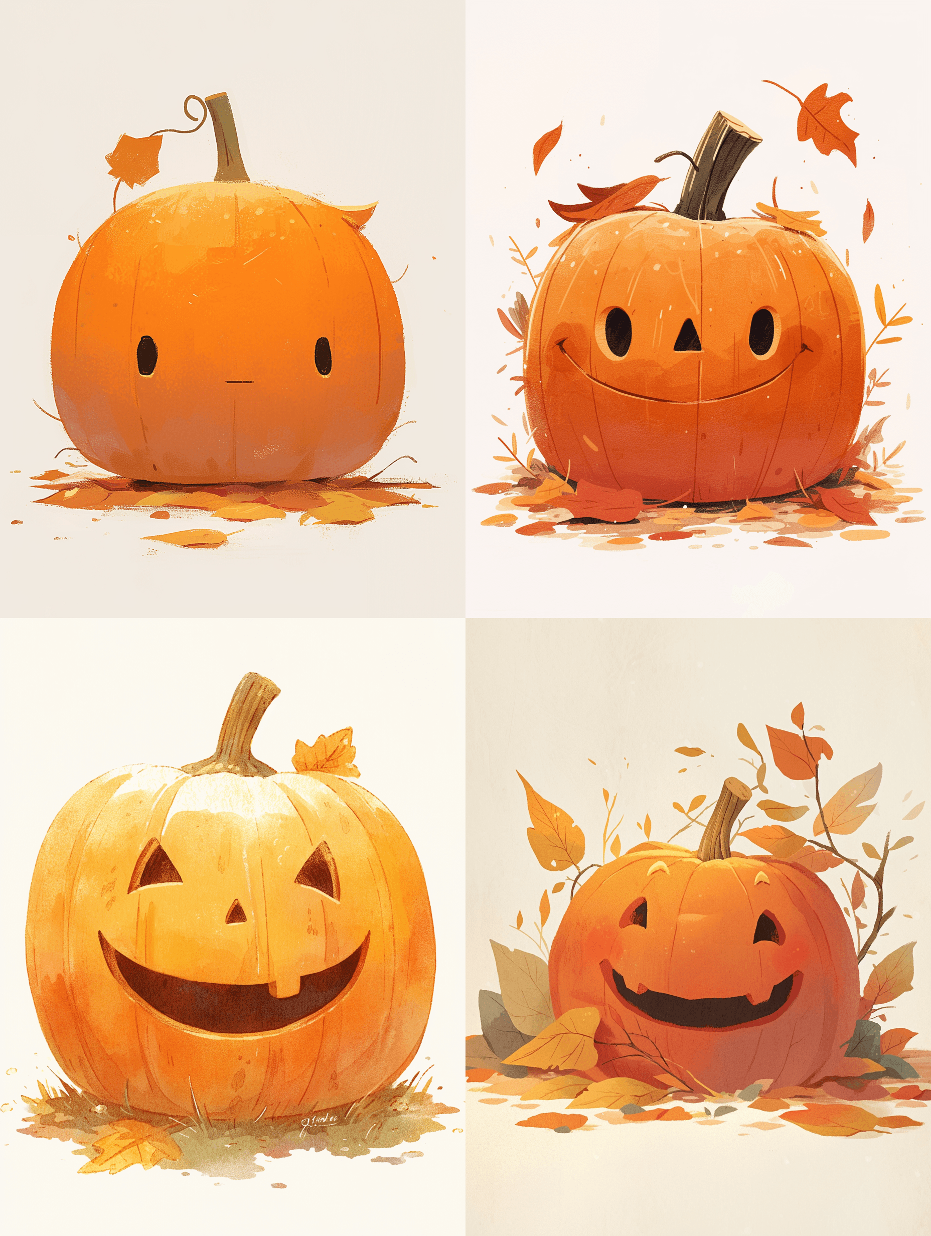 AI generated: a cute minimalistic simple jack'o lantern side profile, in the style of Jon Klassen, desaturated lig...