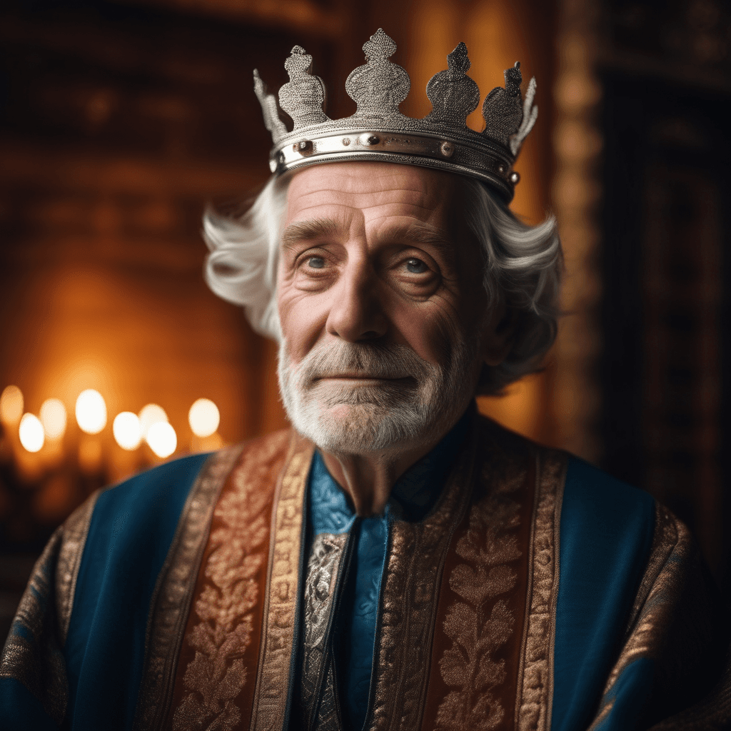 AI generated: A majestic 60-year-old with a wise countenance and a crown of silver hair is illuminated by warm, am...