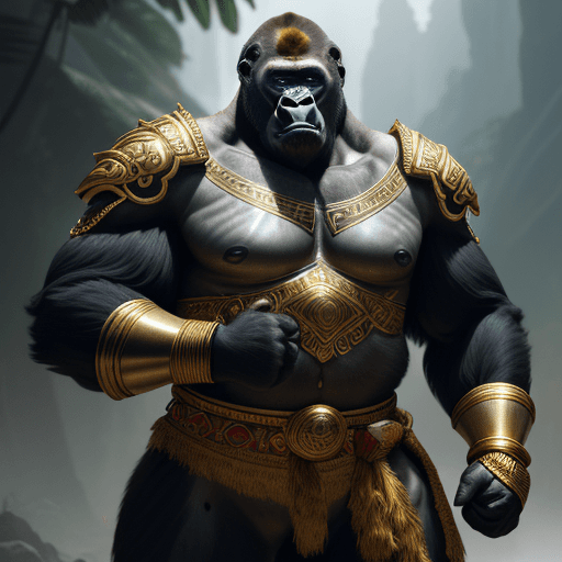 AI generated: 
Photo of a Gorilla warrior with gold bracelet in his hand, ultra-realistic, spectacular light, cine...