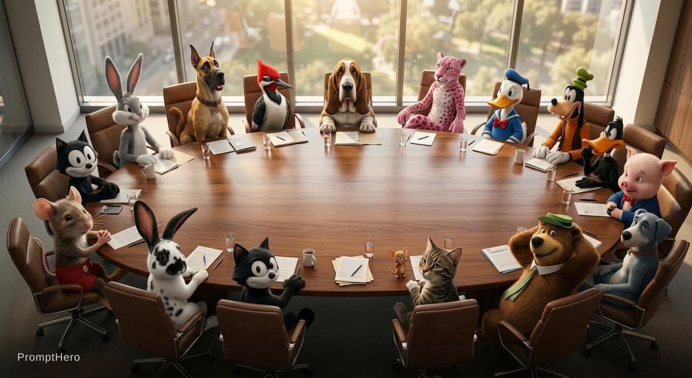 AI generated: FINAL IMAGE PROMPT:
Hyper-realistic cinematic photograph, DSLR quality, 4K resolution. A boss meetin...