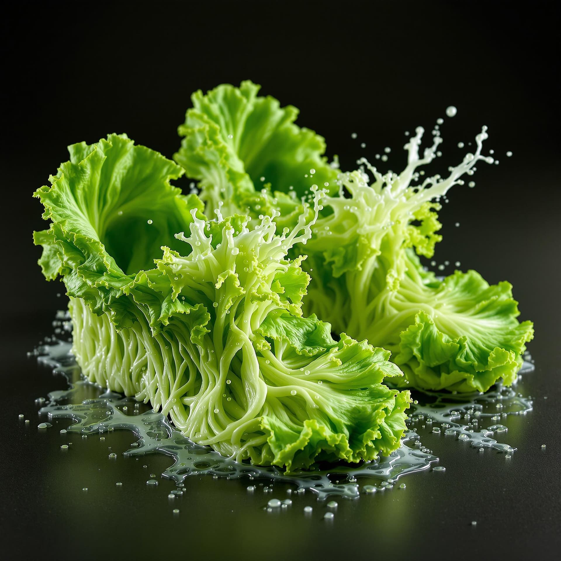AI generated: a pair of surreal raw lettuce salad shoes made of splashy raw Lettuce structure (Spinach) raw green ...