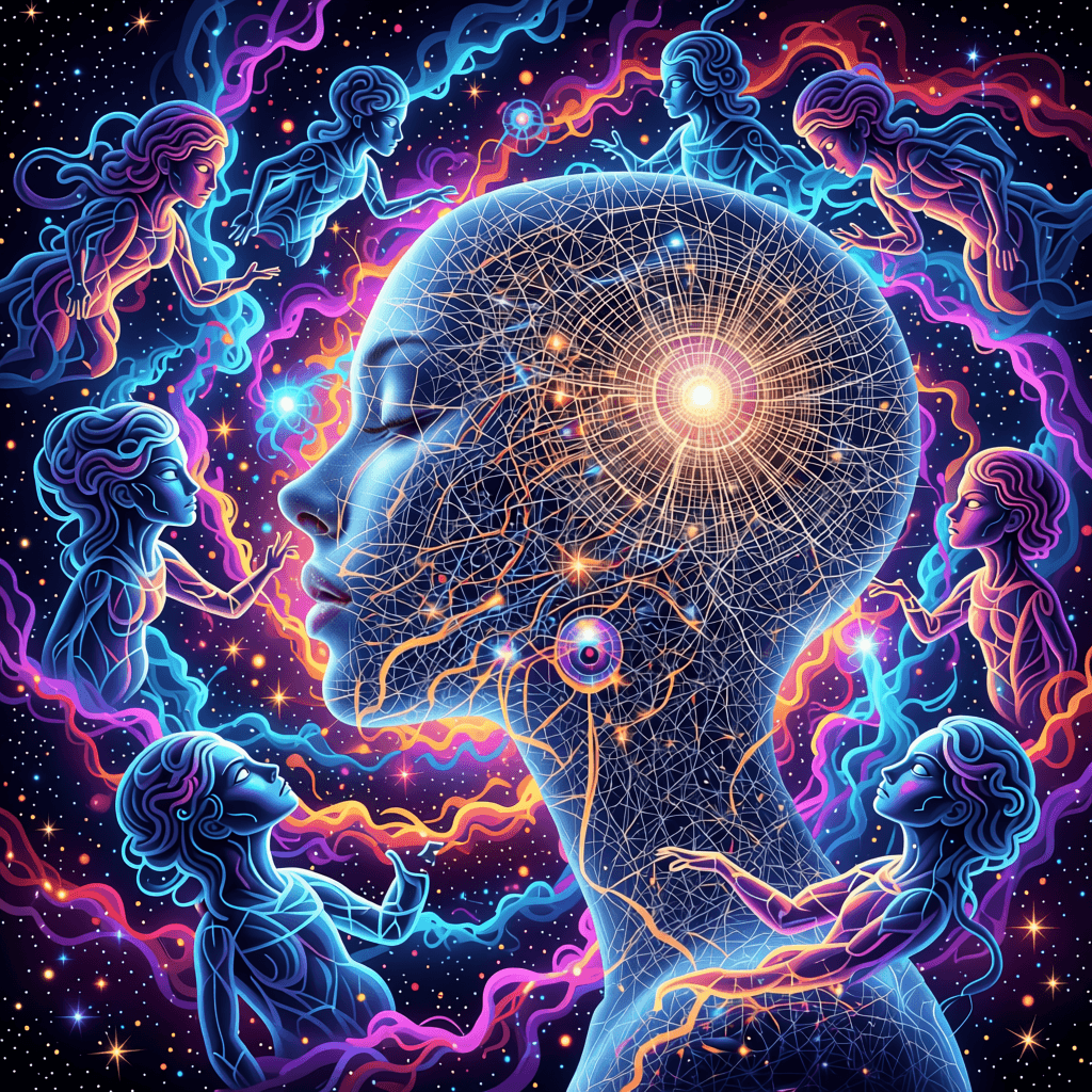 AI generated:  Psychedelic. (Best quality, A high resolution:1.2), Beautiful masterpiece:1.2, Human interaction wi...