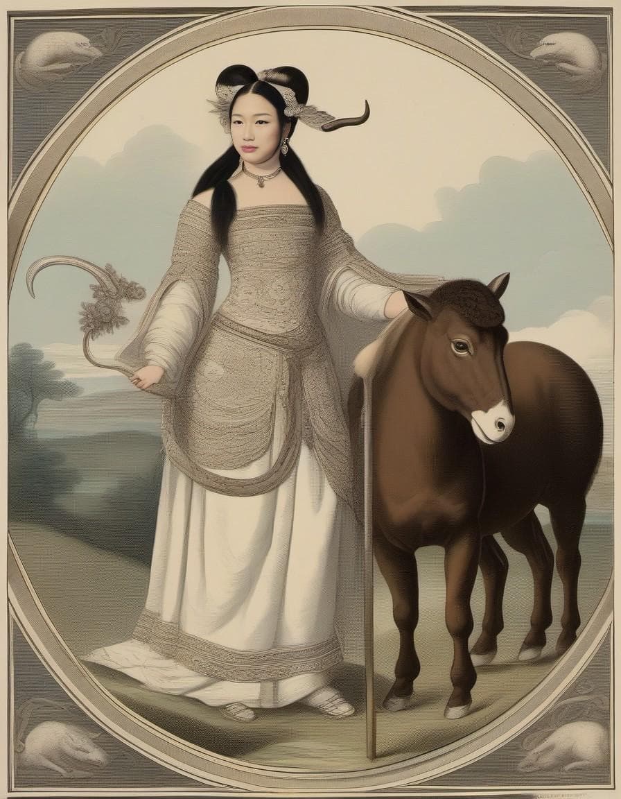 AI generated: ram a horse standing with one horn, in the style of otherworldly illustrations, robert s. duncanson,...