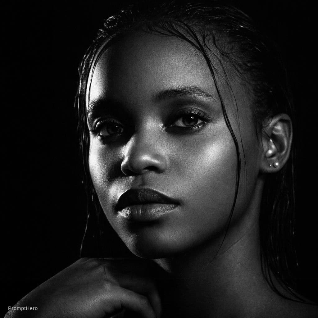 AI generated: a black and white photo of a woman with shadow., in the style of minimalist beauty, light bronze and...