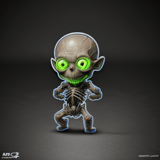 AI generated: sticker of a cute gollum made of gears and wires, die cut, Holographic, iridescent, skull, darkart, ...