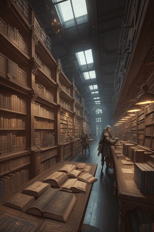 AI generated: workplace, study, armory, cyberpunk, magical, 8k, realistic, hyper realistic, hyper detailed, librar...