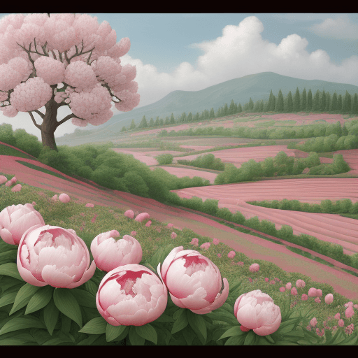 AI generated: landscape with peony flowers