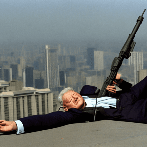 AI generated: Boris Yeltsin lying on the rooftop with a sniper rifle