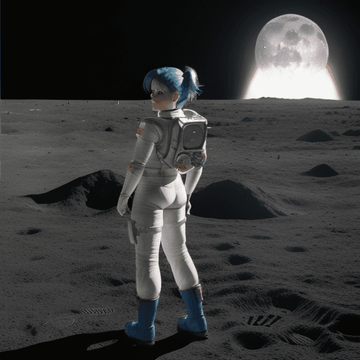 AI generated: Bulma on the moon while in the background there are aliens show soles
