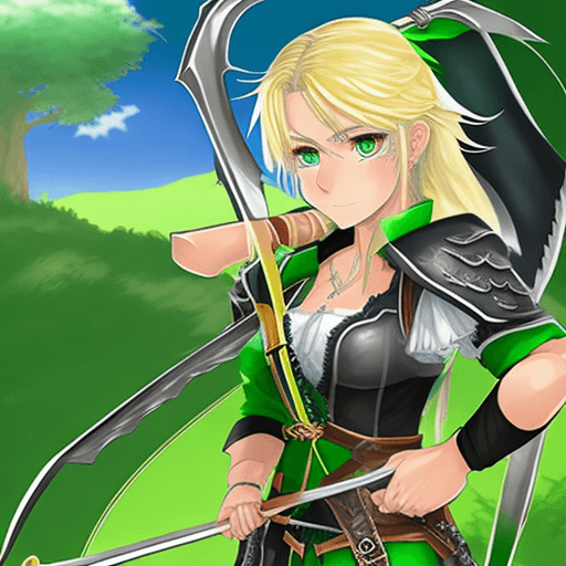 AI generated: "4K, vibrant color 2D anime style, Breton with (bright green) eyes and (blonde) short, wavy hair, ((...
