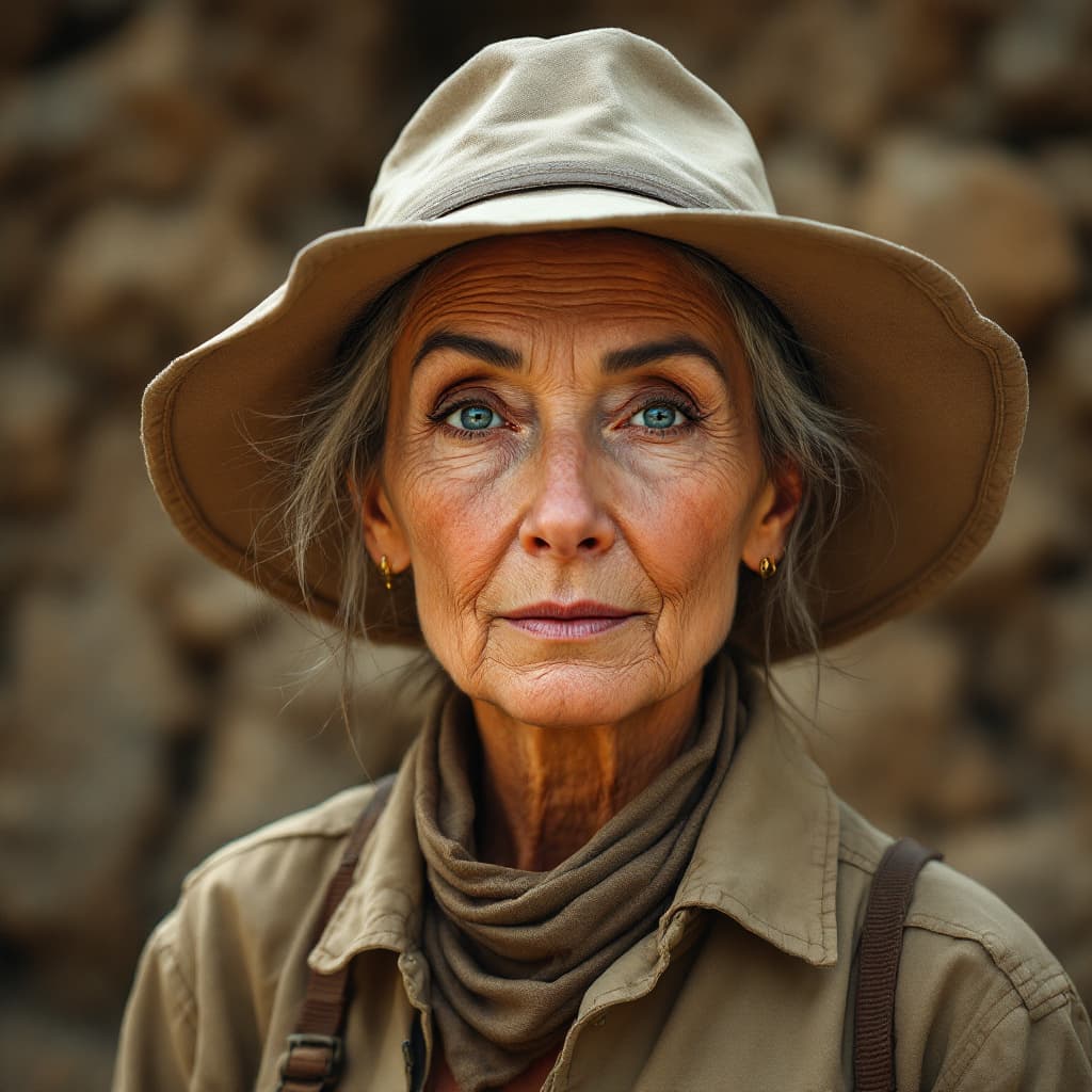 AI generated: Image Drawing deconstucivist fashion of a 64 year female Victorious elation expression. Her head and...
