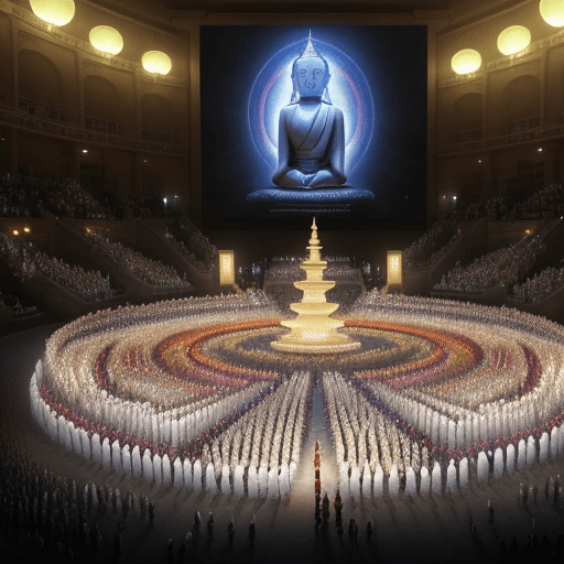 AI generated: a large group of people standing in front of a building, a picture, by Tadashi Nakayama, reddit, a b...