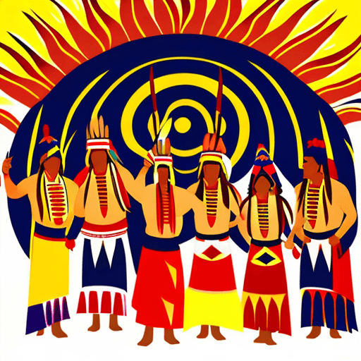 AI generated: Native Americans in traditional costumes performing the Sun Dance, vector graphics image