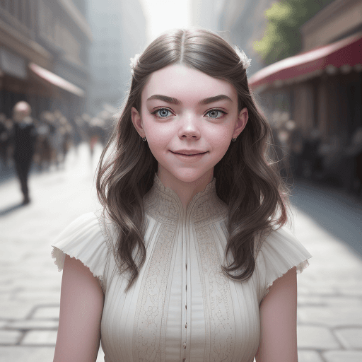 AI generated: professional portrait photograph of anyataylorjoy smiling on the street, ultra realistic, concept ar...