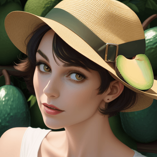 AI generated: A women with short hair using a hat taking avocados