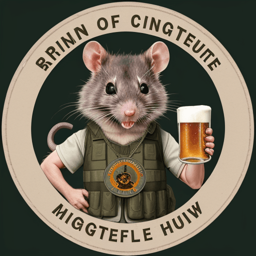AI generated: High resolution photography circle logo, inside of the circle angry rat in military vest, in right p...