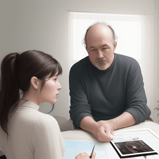 AI generated: (exasperated) husband trying to teach his (reluctant wife) how to use AI Art Generator
 