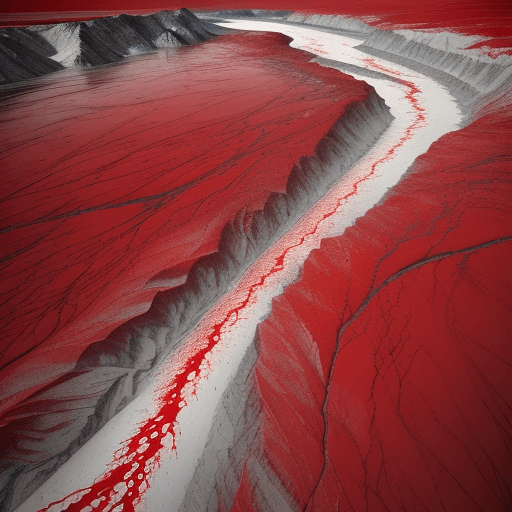AI generated: It depicts a small river of red blood flowing down the side of a glacier in the style of generative ...