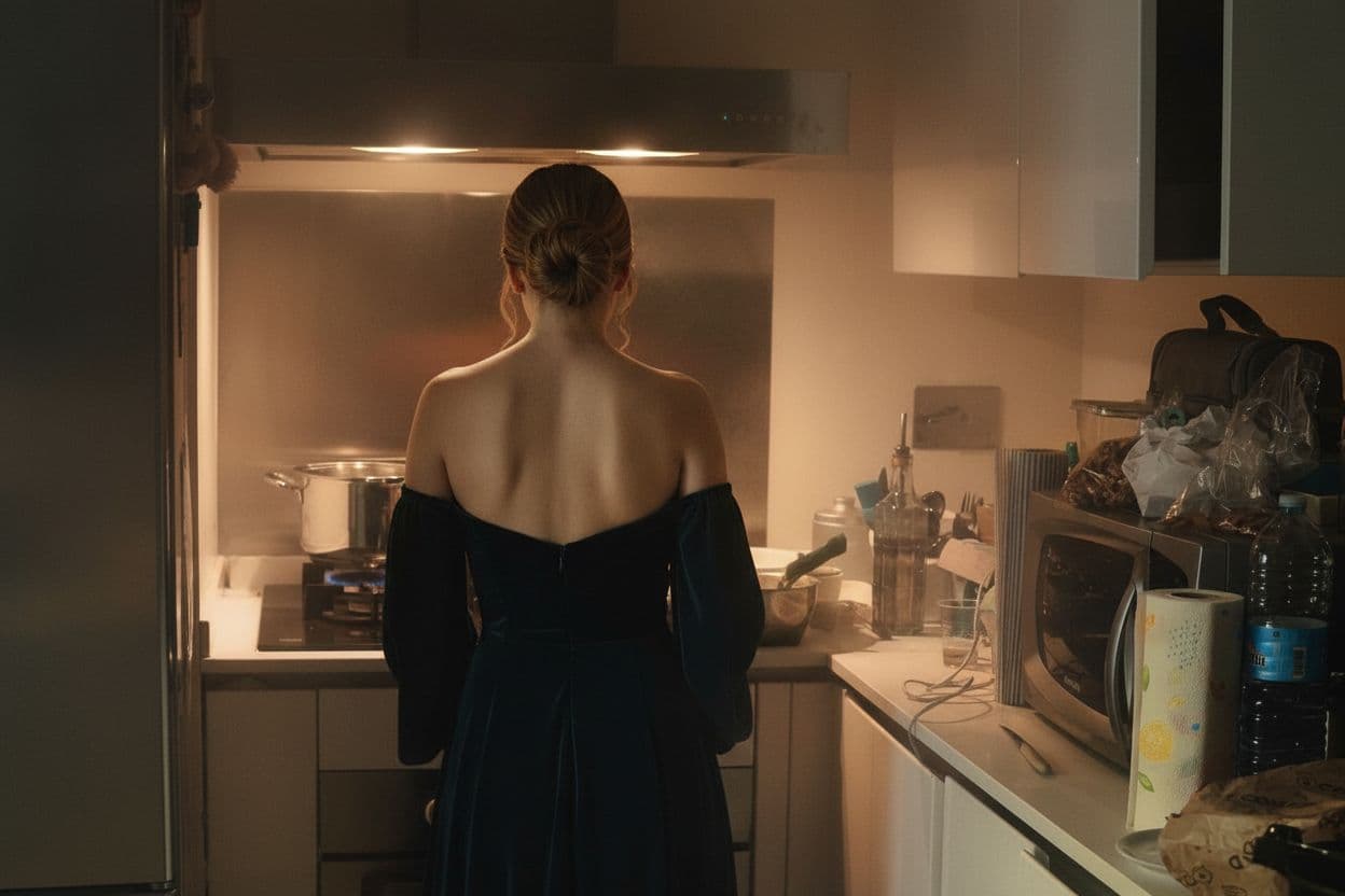 AI generated: The uploaded photo depicts a woman cooking from behind. Create a photorealistic image of a woman coo...