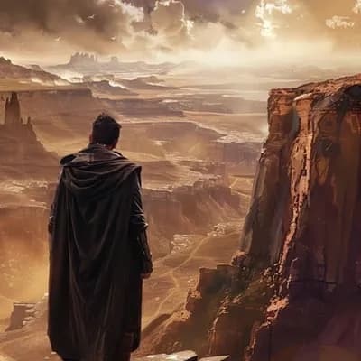 AI generated video: A man watches an eclipse on an alien planet