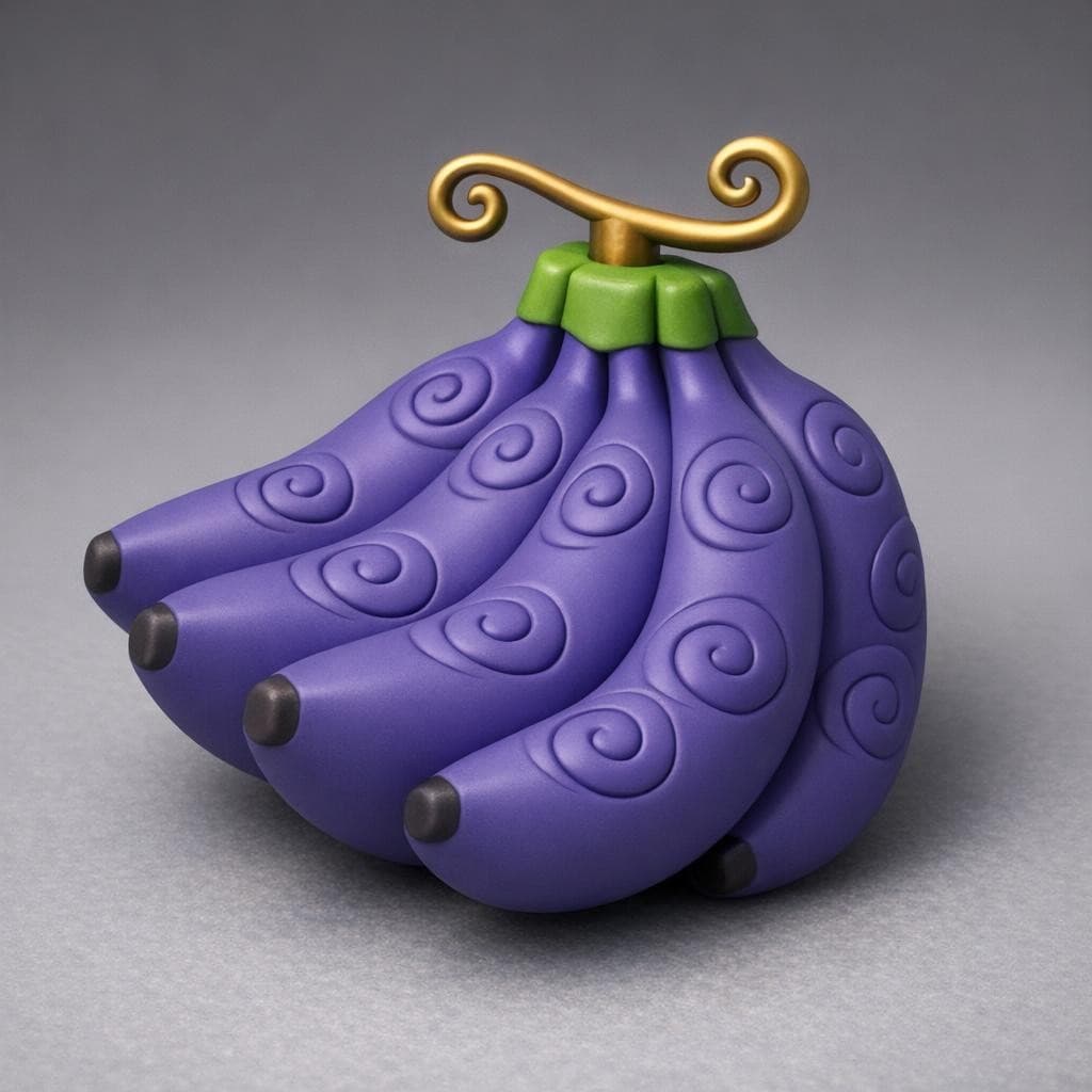 AI generated: Make an image of the Devil Fruit Zushi Zushi No Mi 3D and look smooth with a mate like finish and gi...