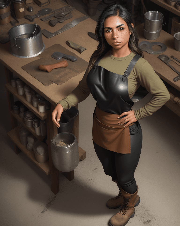 AI generated: A photorealistic image of a hipster Latina with tan skin, freckles, wearing a black long sleeve top,...