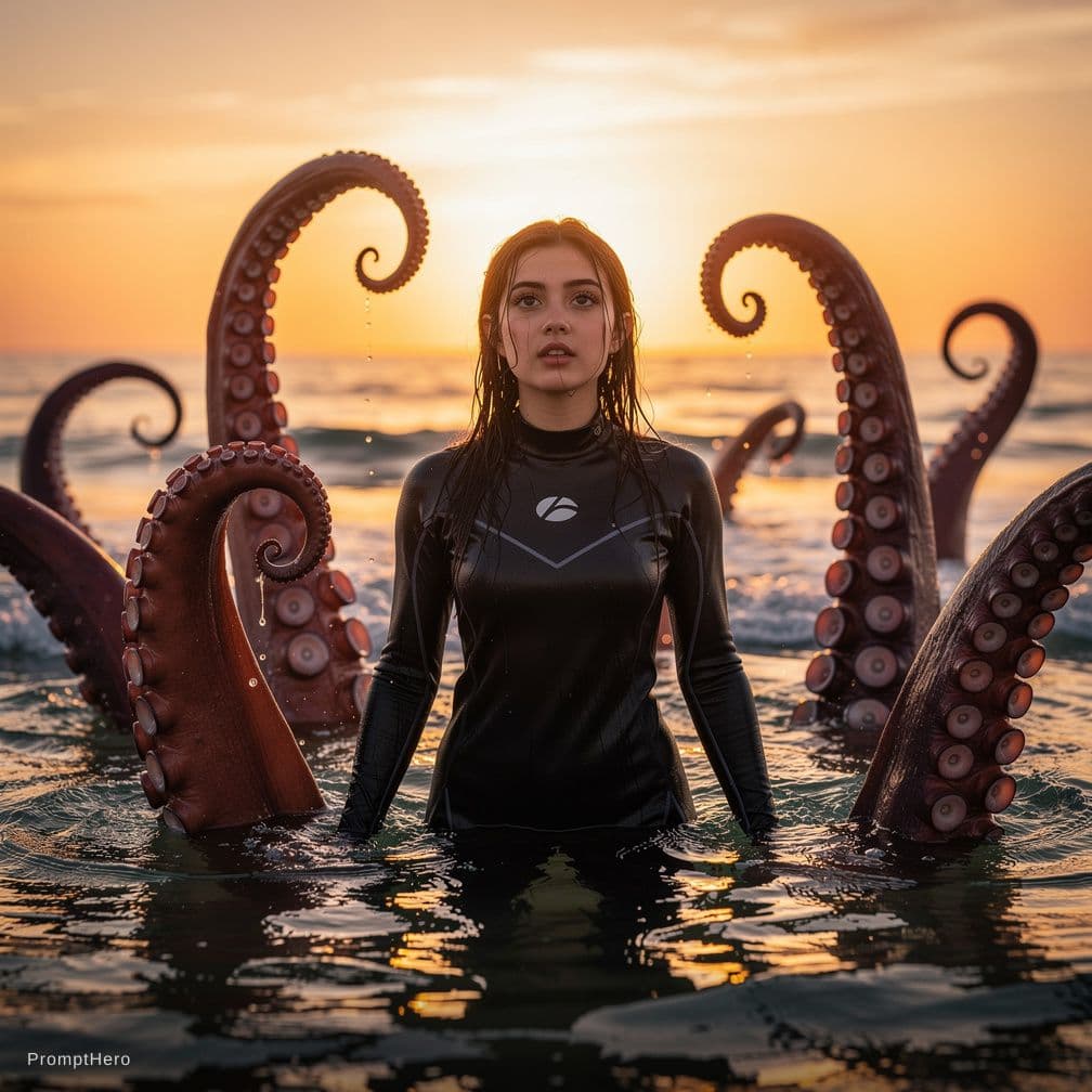 AI generated: A woman getting her nipples teased by tentacles 