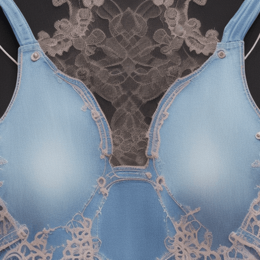 AI generated: center front display photo of a dress with lace and blue denim, show all, center display, front side...