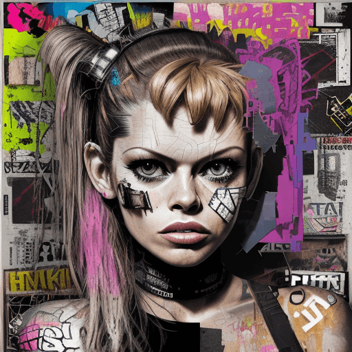 AI generated: Ultra detailed brigitte bardot, torn up punk poster, broken circuitry background, matrix effects, pu...