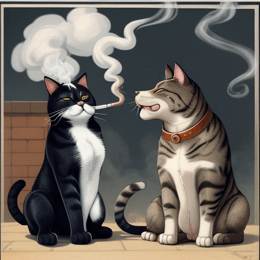 AI generated: A cat smoke a cigare on a big dog