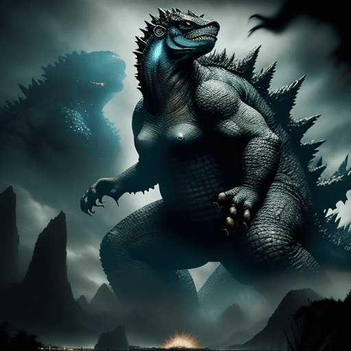 AI generated: Godzilla creeature but it is created with the phyrexian art from magic the gathering and it is fight...
