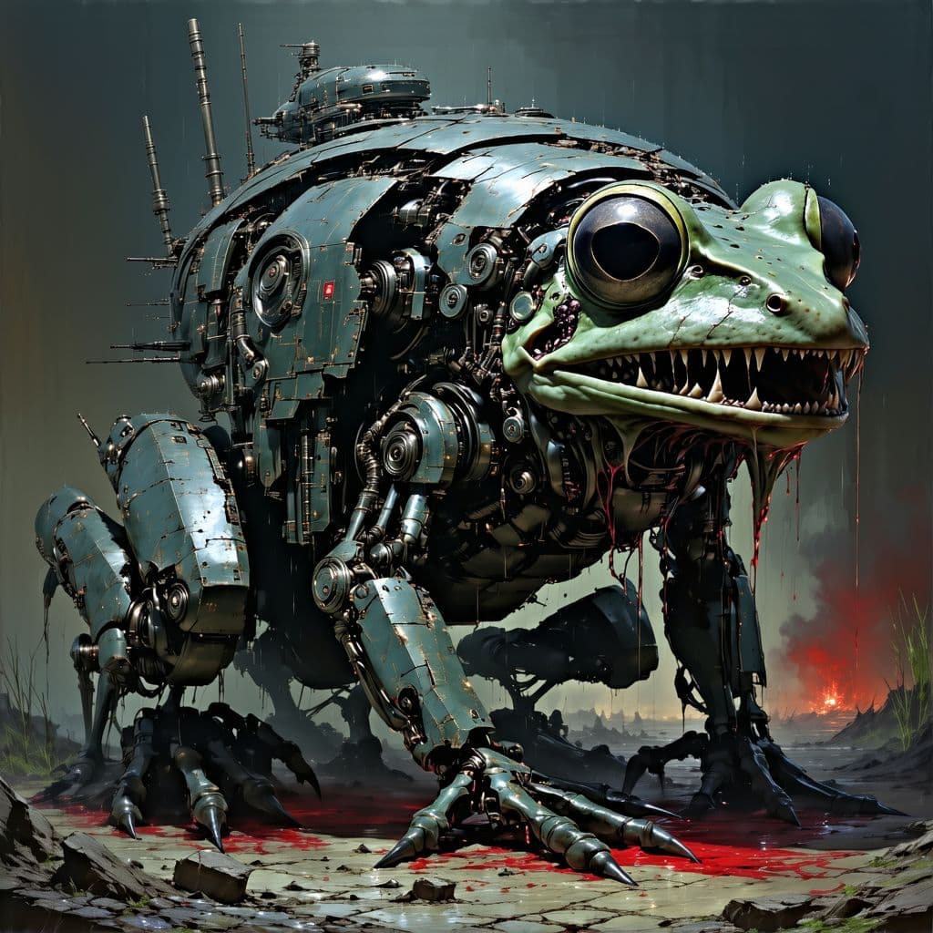 AI generated: (Hyperrealistic Digital Art, by H.R.Giger, by Ashley Wood, by Simon Stålenhags, by Brom :1.9) ((A co...