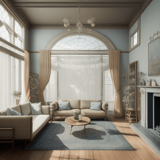 AI generated: High resolution photography interior design, dreamy sunken living room conversation pit, wooden floo...