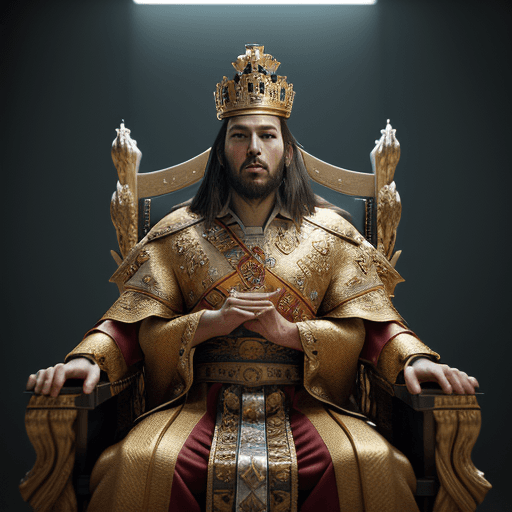 AI generated: Photo ofcrowned king on throne, 4k, hyper realistic, focused, extreme details, unreal engine 5, cine...