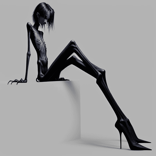 AI generated:  extreme skinny slender anorexic girl very skinny slender girl, with long curved claws, skinny legs ...