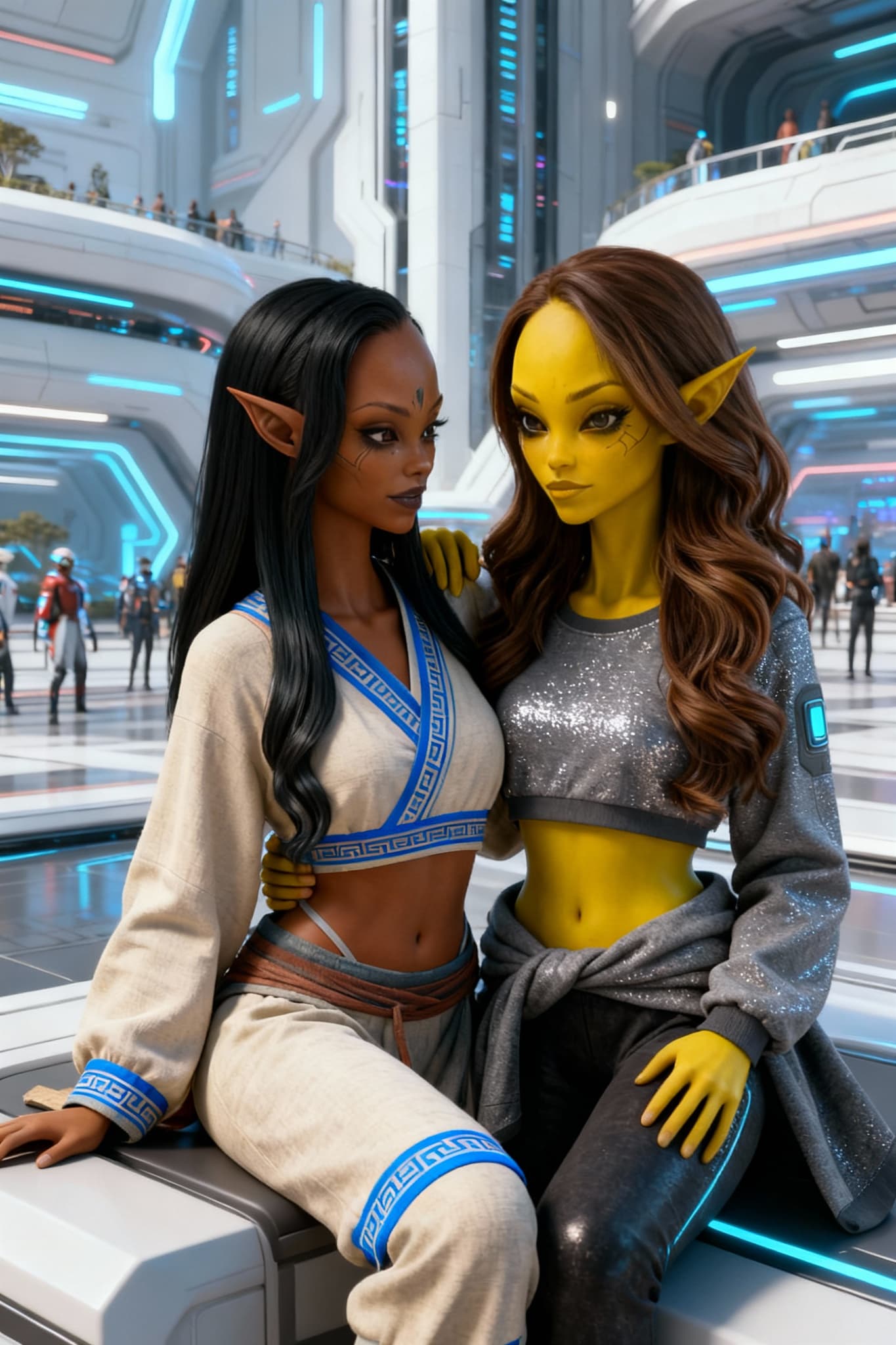 AI generated: Two best friends hanging out together. Join these two characters in one image. Unreal Engine 5 Ultra...