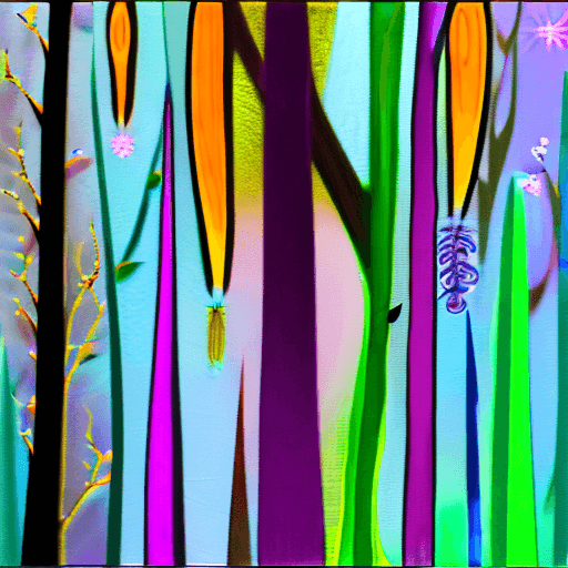 AI generated: Abstract, enchanted forest, floral,weeping willow trees, crystal clusters, cute baby black wolf Pups...