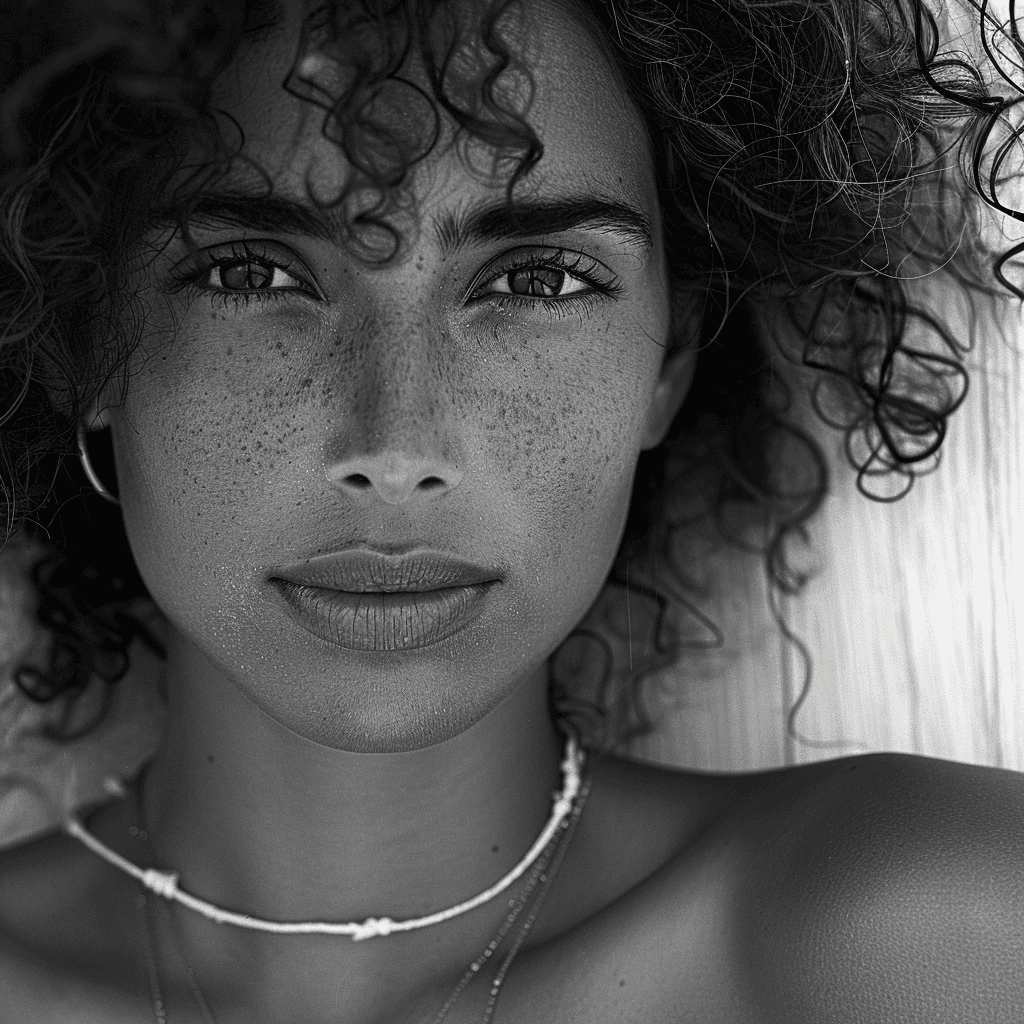 AI generated: a portrait of natural beauty, friendly expression, black and white, high quality photograph --chaos ...