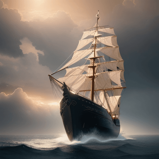 AI generated: Photo of a ultra realistic sailing ship, dramatic light, pale sunrise, cinematic lighting, battered,...