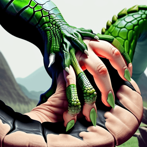 AI generated: a human foot similar to a dinosaur's foot with reptile claws instead of human nails