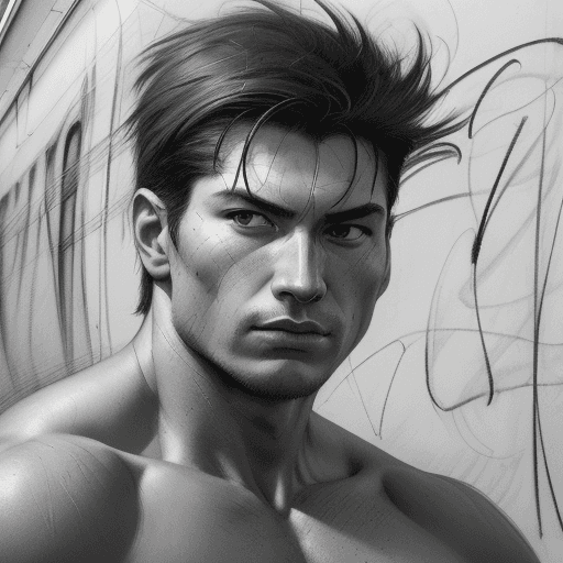 AI generated: Embracing the raw energy, a captivating charcoal sketch breathes life into a muscular male figure, s...