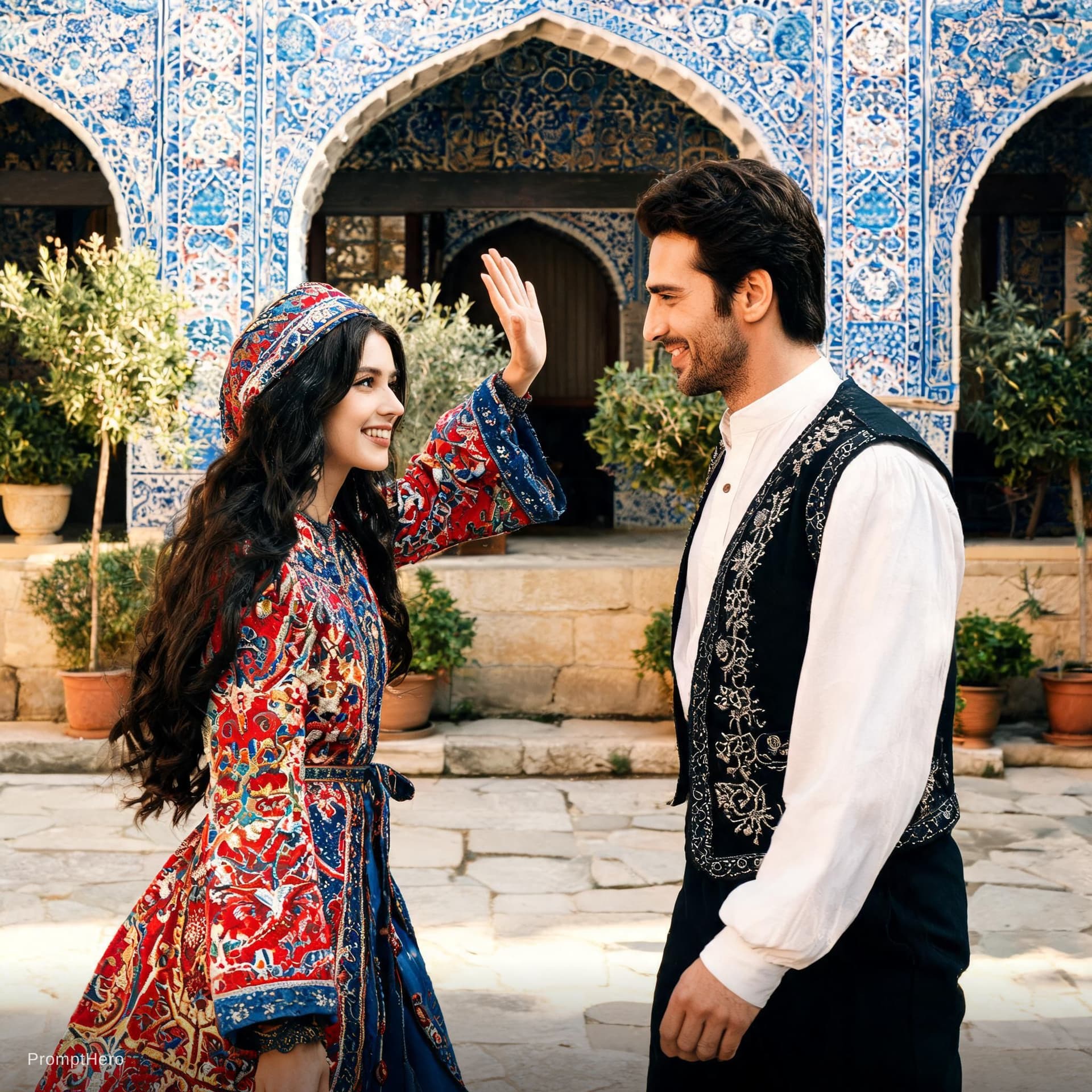 AI generated: Make an image of turkish girl she waving to his husband 
