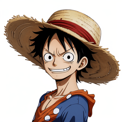 AI generated: a sticker of Monkey D. Luffy from one piece, straw hat, smirk smile, anime style, minimalist design ...