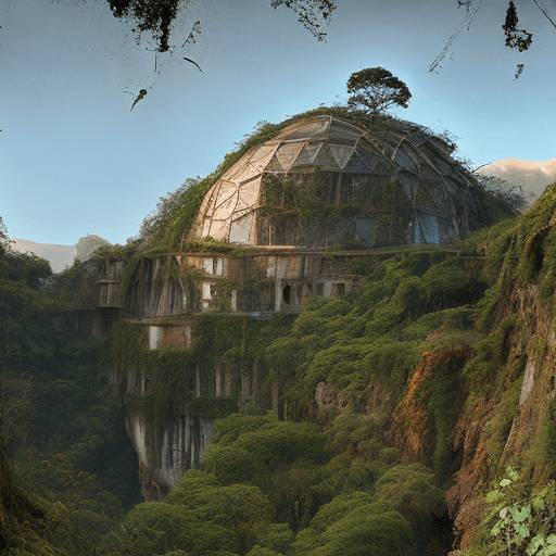AI generated: Nestled against a towering, sheer cliff face, a gargantuan, rusted metal city dominates the scene. V...