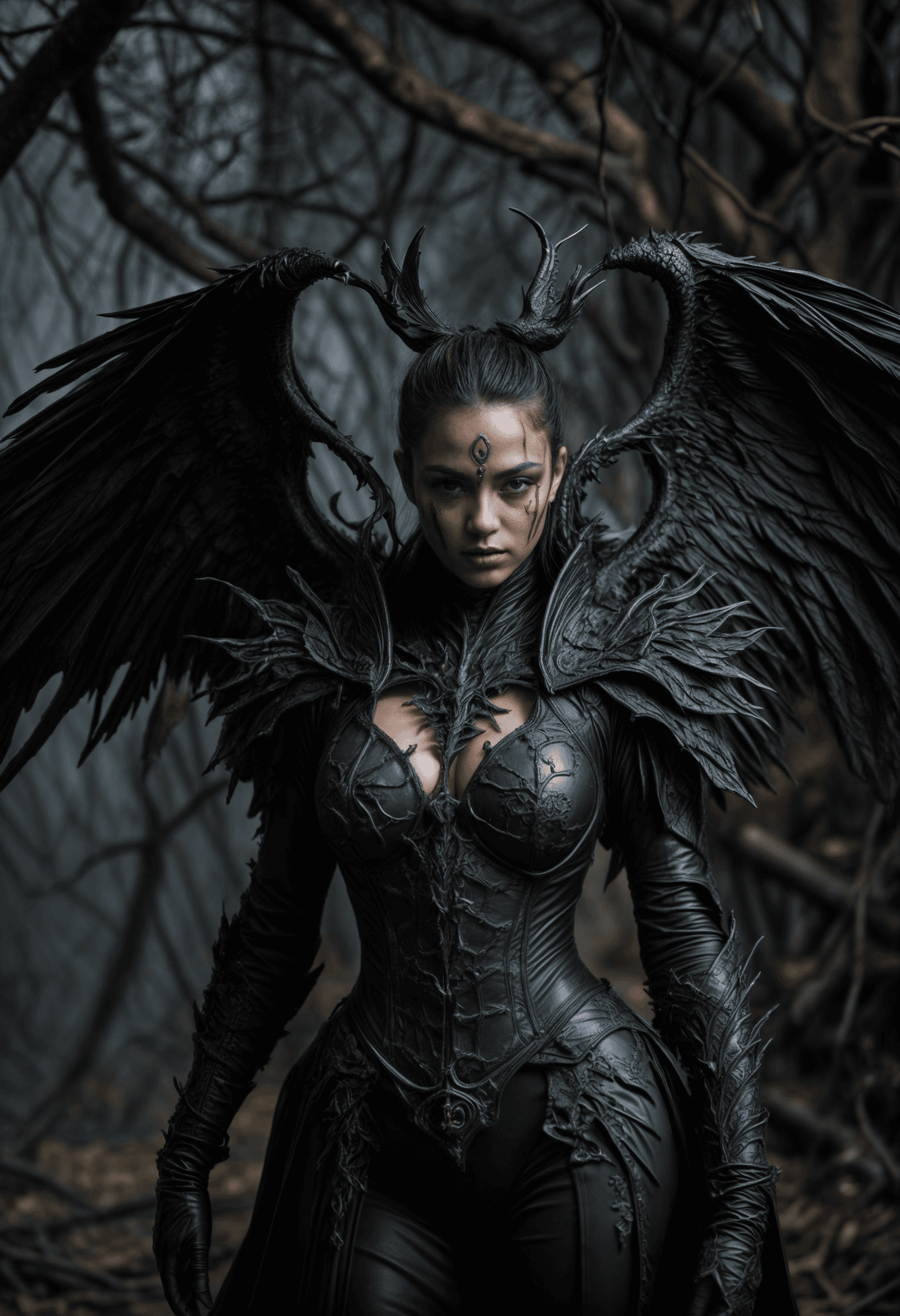 AI generated: portrait, Serqet appears in her Dark Lord skin, standing in a sinister, distorted version of the und...