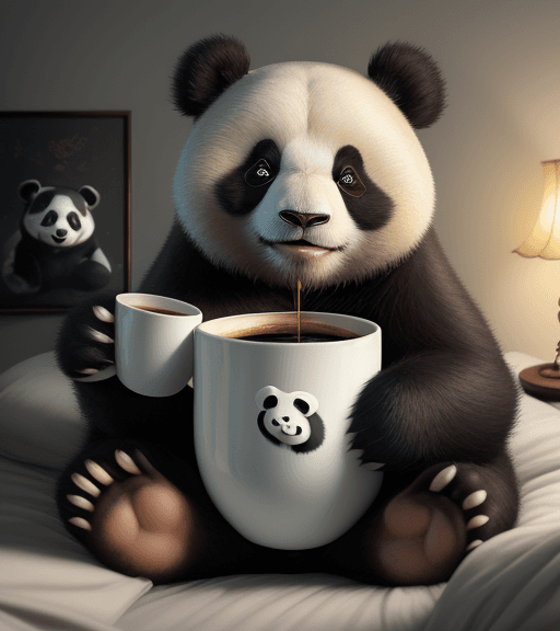 AI generated: very beautiful portrait of an extremely cute and adorable giant panda who is waking up on a Monday m...