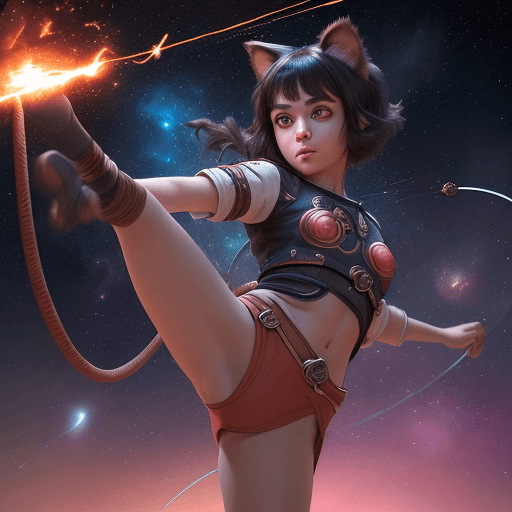 AI generated: cinematic young beautiful pretty and cute female with a monkey tail, big eyes, kitty ears and carre ...
