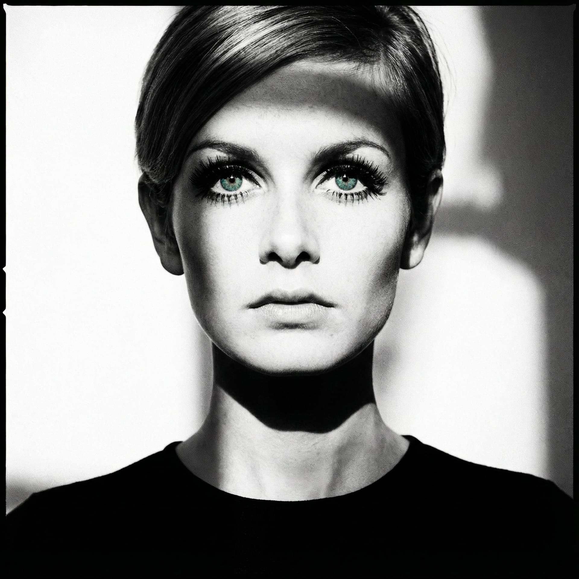 AI generated: a black and white photo of a woman with hard shadows ,big eyes μεγαλες βλεφαδιδες εντονα ζυγωματκα i...