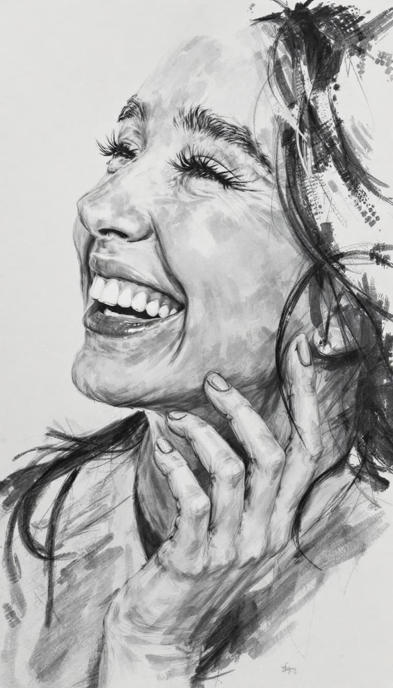 AI generated: Girl, charcoal sketch, laughing