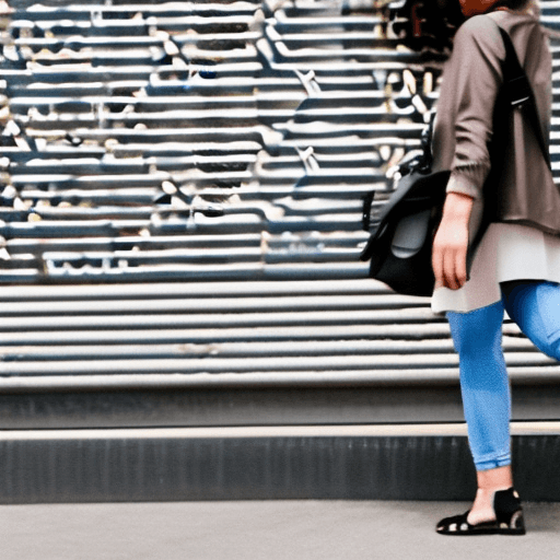 AI generated: A girl walking into a city wearing a black glasses